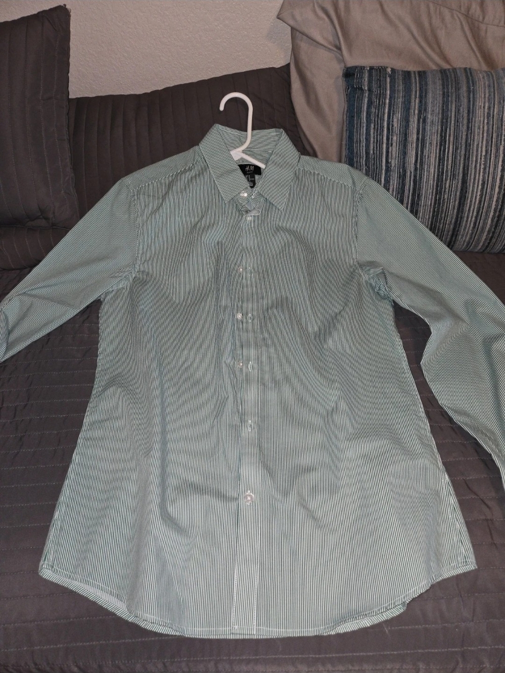 H&M Men's Light Green Pinstripe Dress Shirt